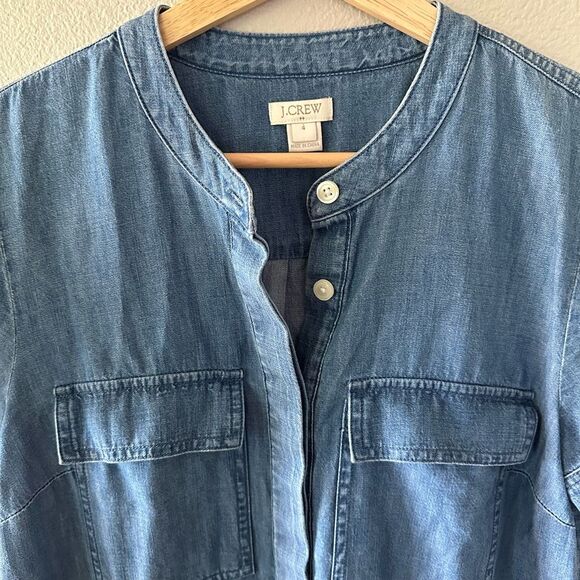 J. Crew Denim Short Sleeve Shirt Dress Mini Size 4 - Picture 2 of 5